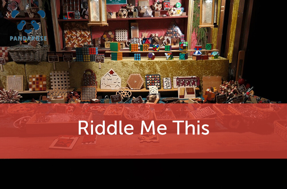 Riddle Me This; display with colourful array of puzzles & games